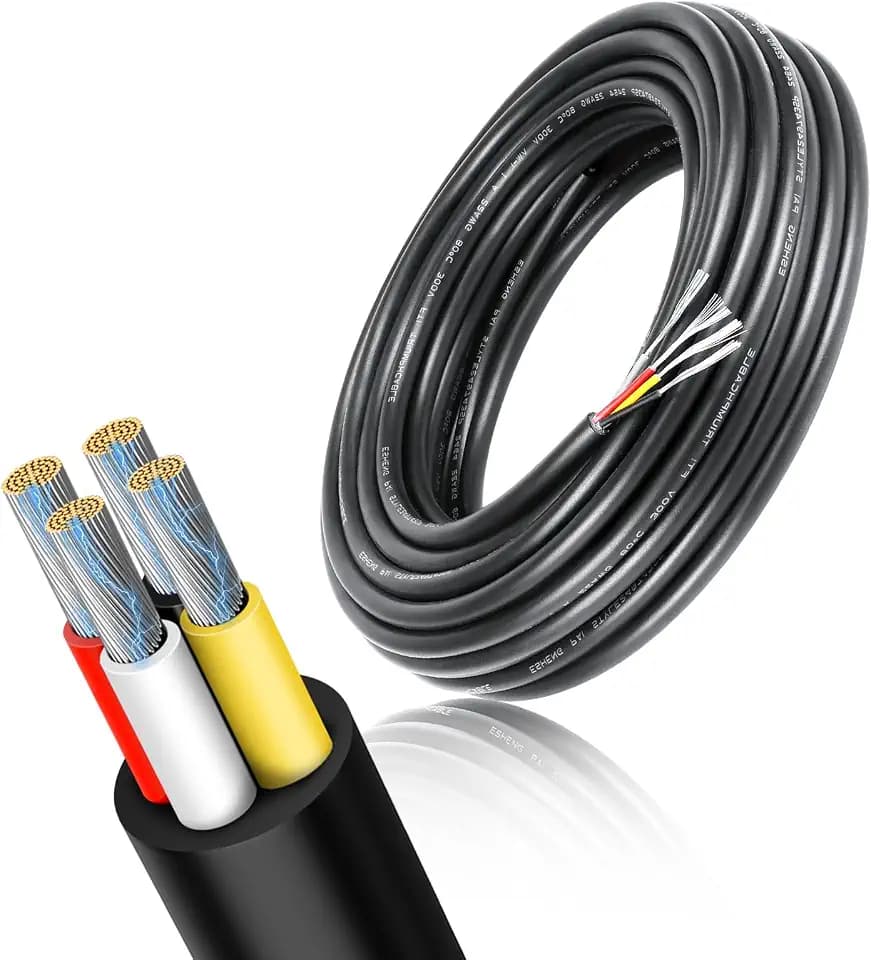 22 Gauge 4 Conductor Wire, 32.8FT 5V/12V/24V Low Voltage 22/4 Tinned Copper 4 Wire Cable, Stranded Electrical Wires for Speaker, Automotive, Trailer, Irrigation, Sprinkler