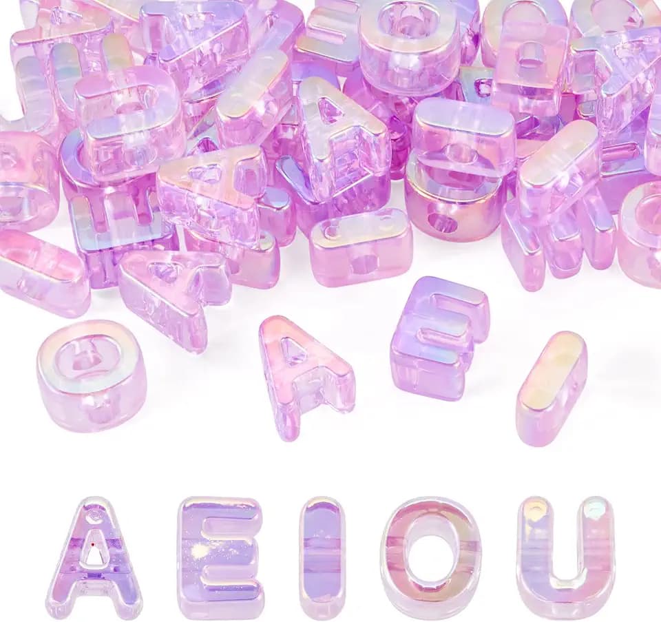 50Pcs Acrylic Vowel Letter Beads Chunky Large Alphabet Bead Translucent Iridescent Initial Beads for Keychains Paracord Necklace Jewelry Making Bag Charm (Violet)