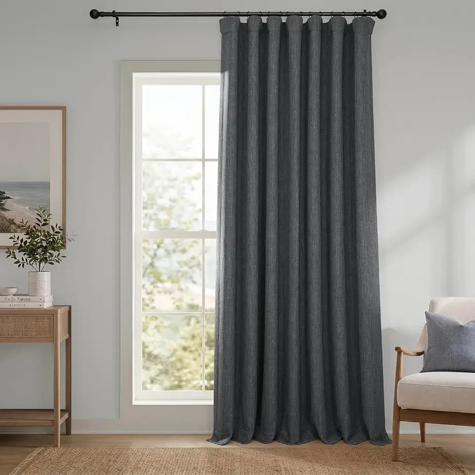 Faux Linen Extra Wide Curtains (1 Panel) - 100W X 120L, Dark Gravel
