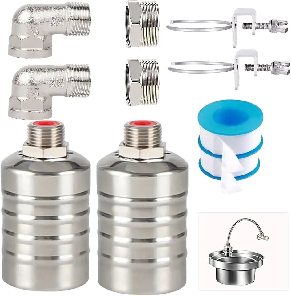 Float Valve1/2" 3/4" Auto Shut Off Mini Float Valve,304 Stainless Steel Auto Water Level Control Valve for Water Tank,Pool,Water Tank, Livestock Troughs 2pcs