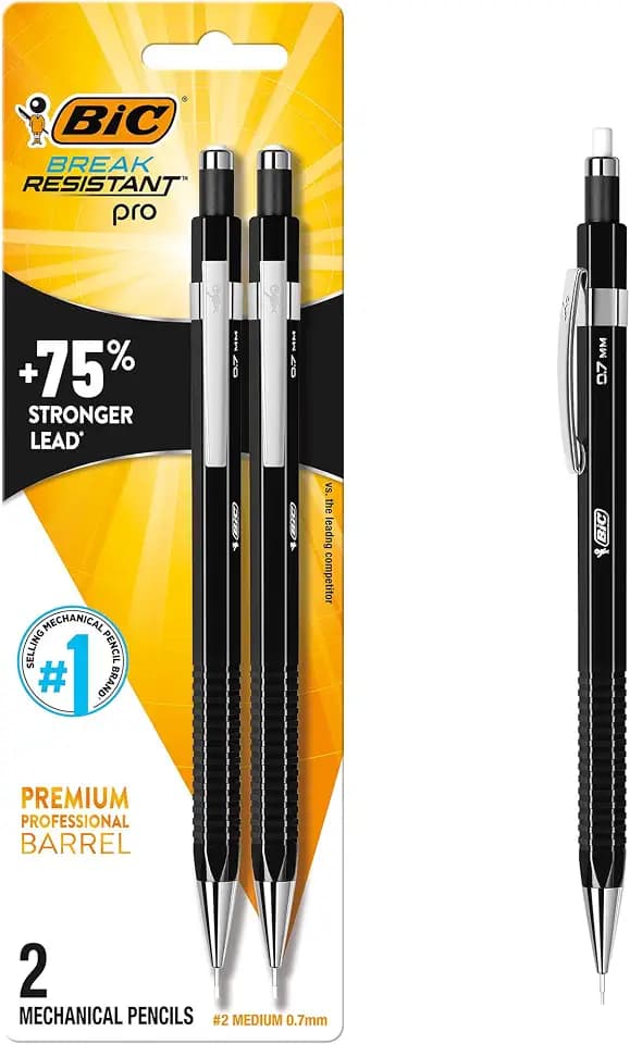 BIC Break Resistant Pro Mechanical Pencil, 2-Count, 0.7mm, Twist-Up Eraser