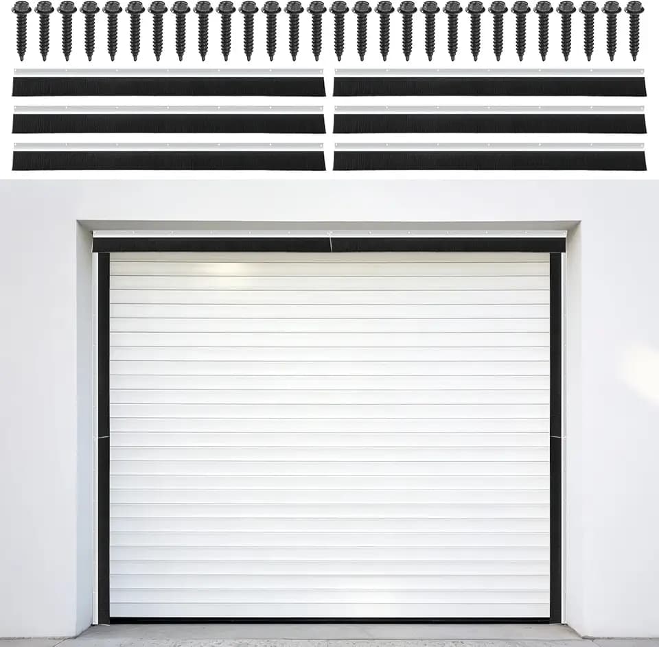 3" Roll Up Garage Door Brush Seal Kit, 8 x 8FT Aluminum Alloy Base