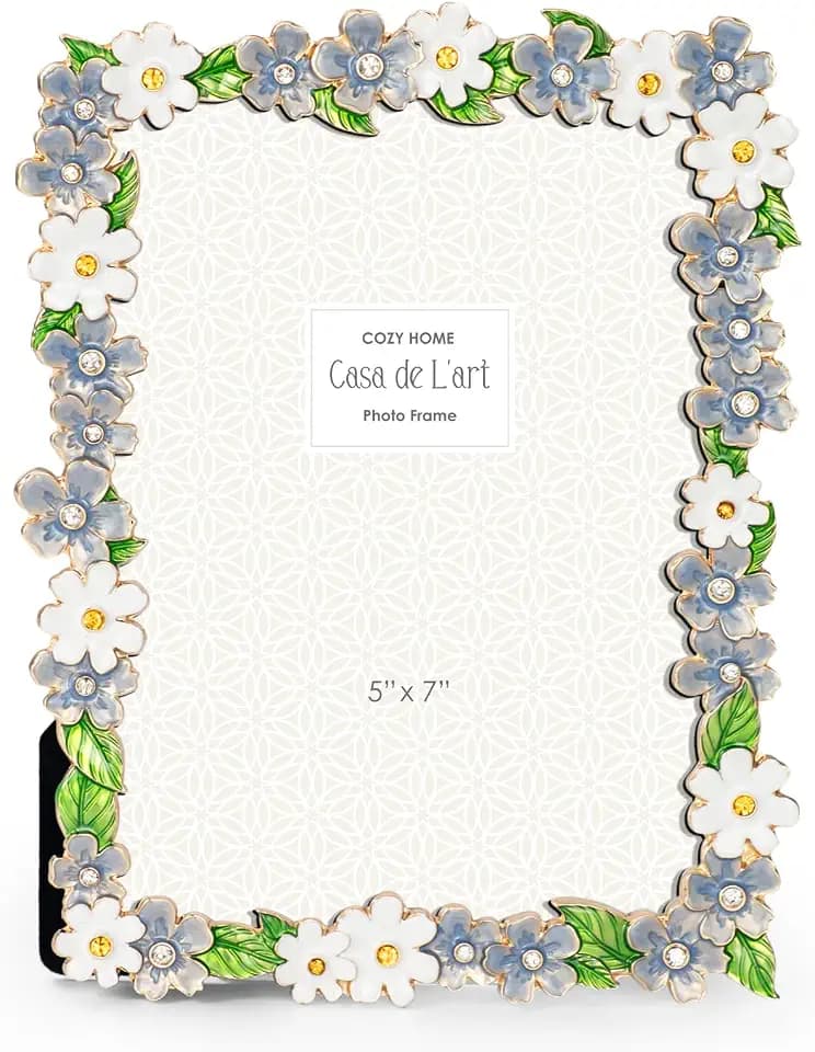 GUOER Flower Picture Frame 5x7 Photo Frames with High Definition Glass Front Gift Ideas Tabletop Home Decorative,Blue & White
