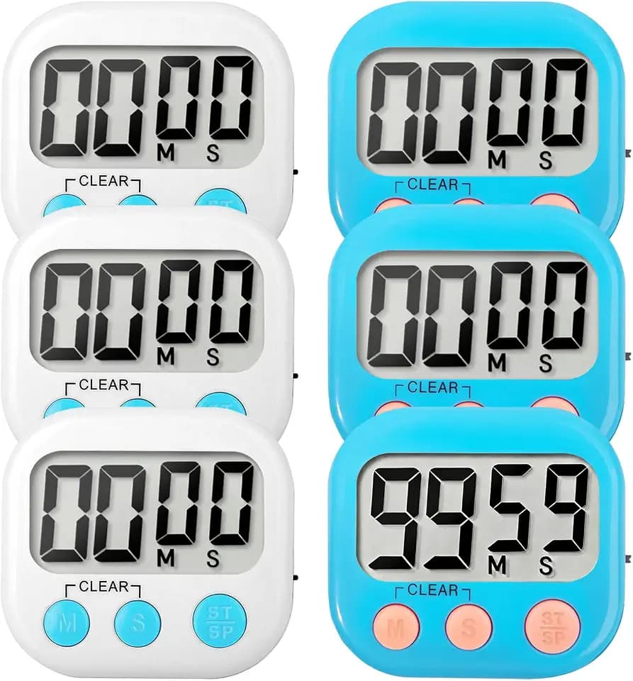 6 Pack Digital Kitchen Timer Small Classroom Timers for Kids Teachers (Blue&White)