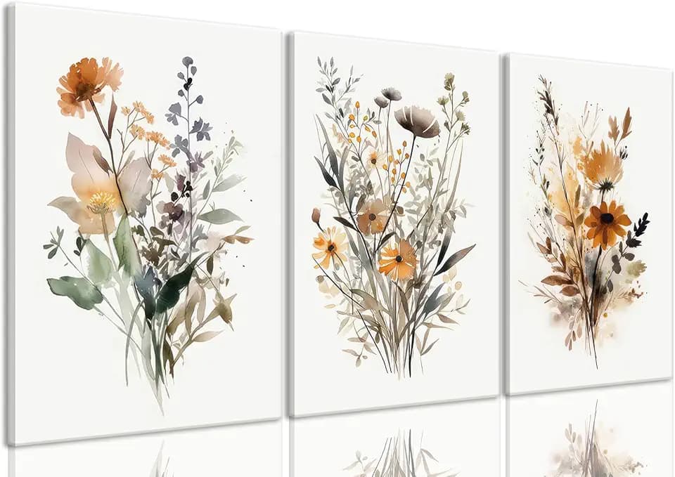 Bwodke Watercolor Floral Canvas Wall Art Set of 3, 12x16 inch