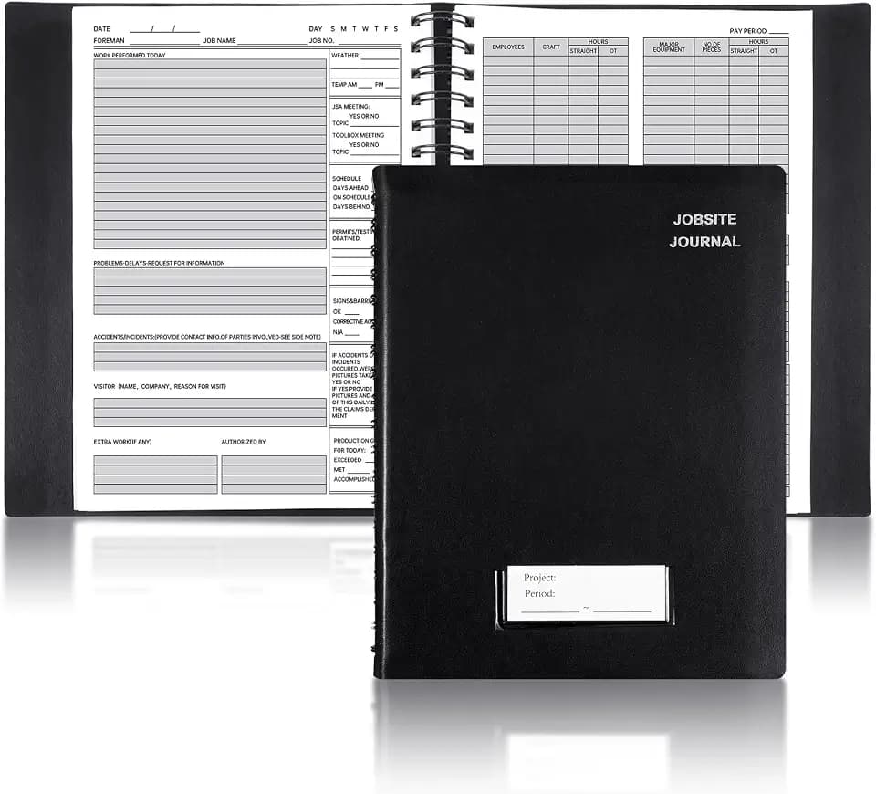 Fuyoooo Jobsite Journal 7 x 10 Inch Construction Daily Log, Black
