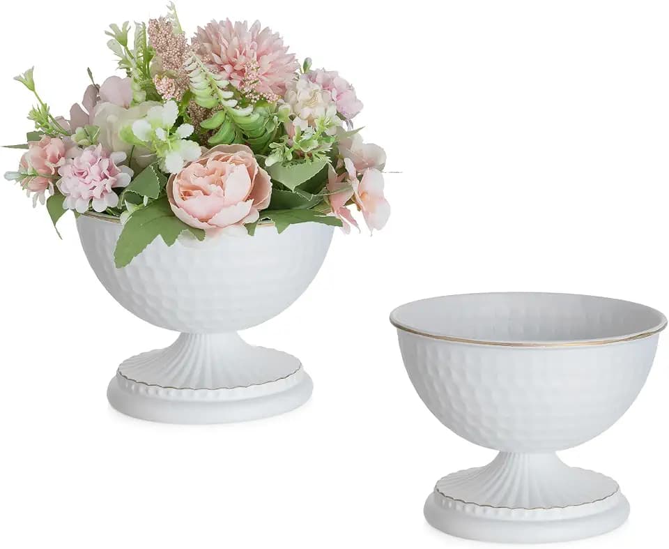 Sziqiqi White Urn Vase for Wedding, Compote Vase for Table, 4.3in, 2Pcs