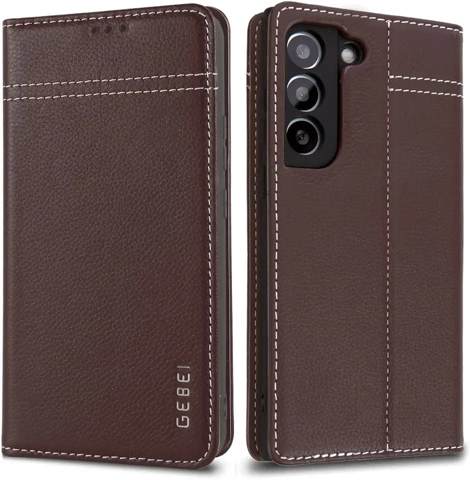 Hülle Echt Leder für Samsung Galaxy S22 5G - Premium Echte Lederhülle mit Standfunktion Kartenfach Magnetverschluss Flip Case Ledertasche Handyhülle Schutzhülle Klapphülle – Braun