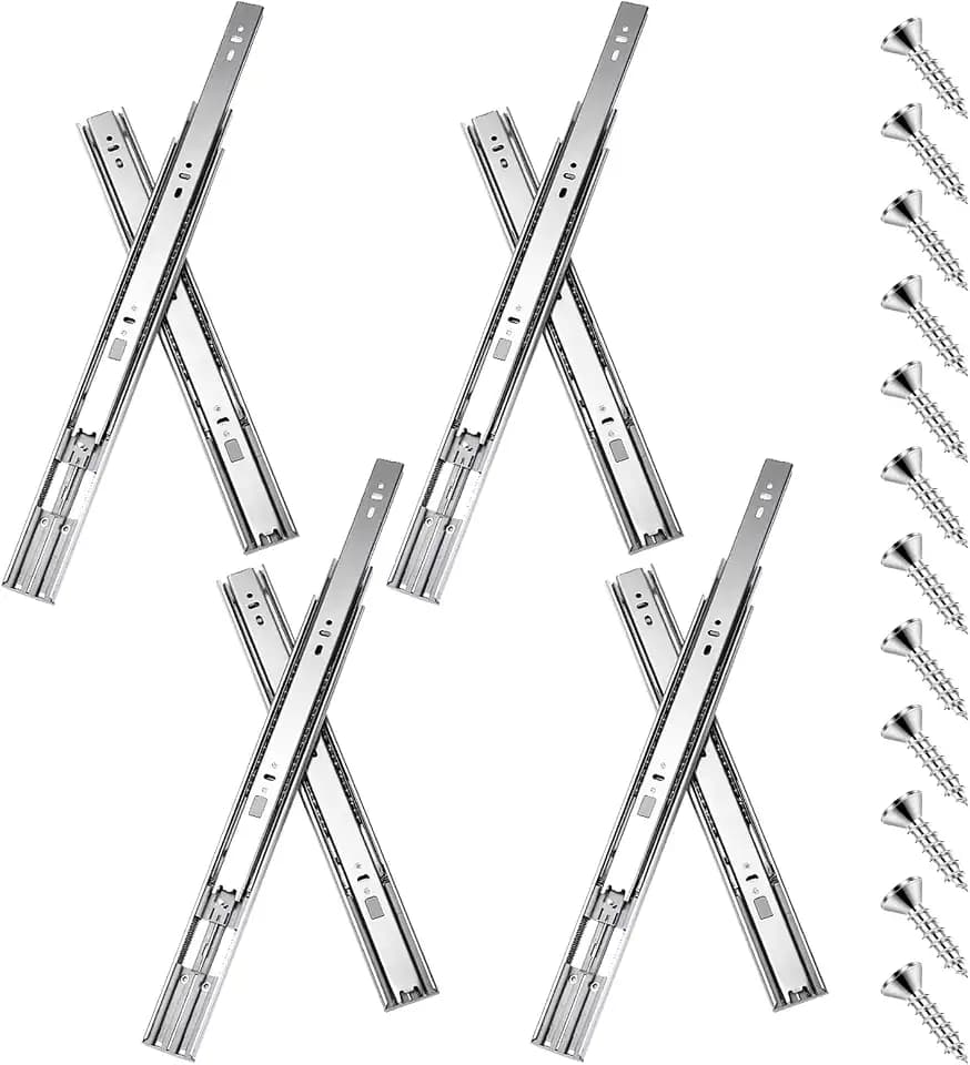 16 inch Drawer Slides 4 Pairs (8pcs) Soft Self Close Full Extension Ball Bearing Drawer Rails Side Mount Metal Dresser Runners for File Cabinet Trash Can Kitchen Wardrobe Glides 16" 100 LB Capacity
