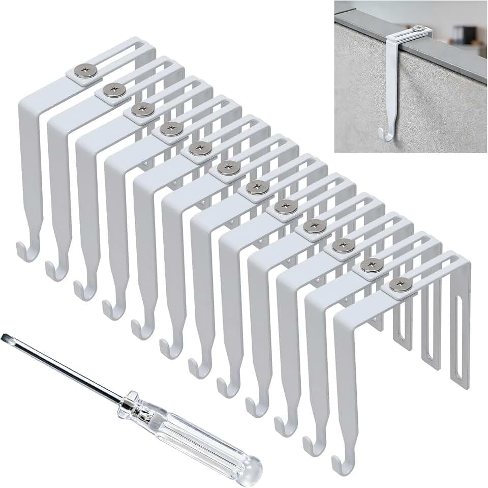 12 PCS Adjustable Cubicle Hooks,Fit Panels 1.35–3.5 Inch, Metal Cubicle Hangers for Plants Pictures Coats Whiteboard and Office Accessories