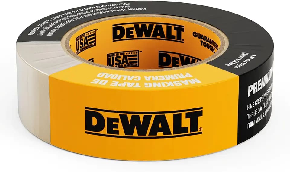 DEWALT Premium Masking Tape, Beige, 1.41 in x 60 yd, Clean Removal Painter’s Tape, Crisp Paint Lines, Medium Adhesion, Heat Resistant up to 160°F, Indoor Use, Single Roll