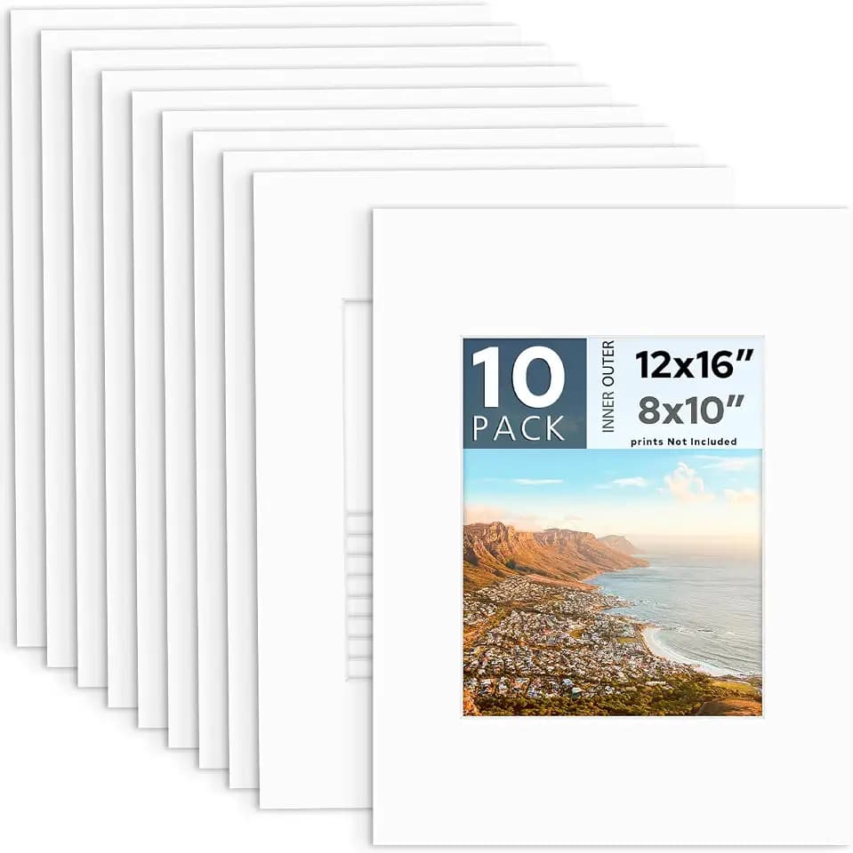 Mat Board Center 10 Pack Acid-Free 12x16 Photo Mat For 8x10 Matte White
