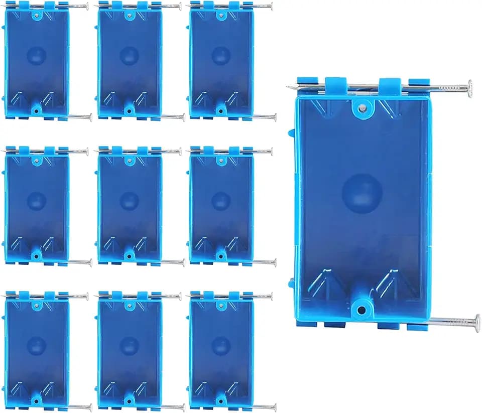 10pcs 1-Gang PVC New Work Outlet Box,18 Cubic Inch Switch Box, Blue New Work Electrical Nail, Switch Outlet Box PVC Electrical Junction Box for Residential Commercial Job Applications