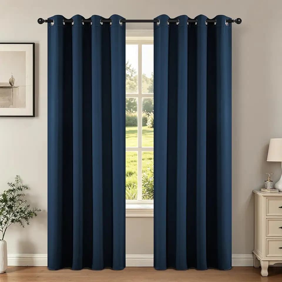 Joydeco Blackout Curtains 90 inch Long 2 Panels Set, Thermal Insulated Long Curtains & Drapes 2 Burg, Room Darkening Grommet Drapes for Bedroom Living Room Windows (W52 x L90 Inch, Navy Blue)