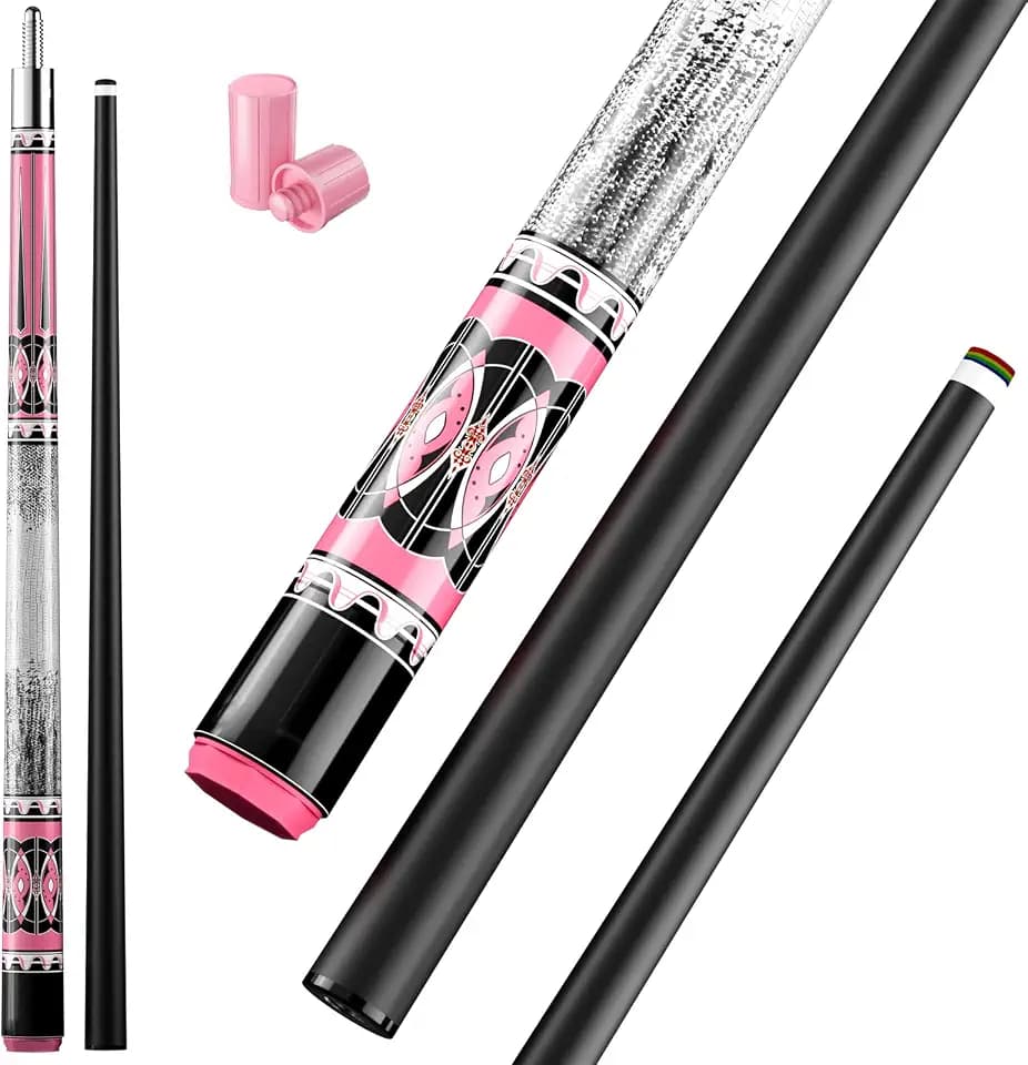 58" Professional Pool Cue, 2-Piece Billiard Stick 12.5mm Tip Low Deflection Pool Sticks,20oz Fiberglass Front & Maple Rear