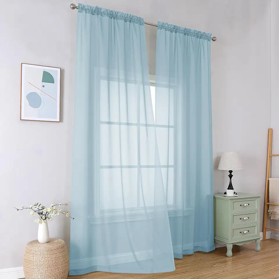 Simplebrand Light Blue Sheer Curtains 96 Inches Long 2 Panels for Bedroom