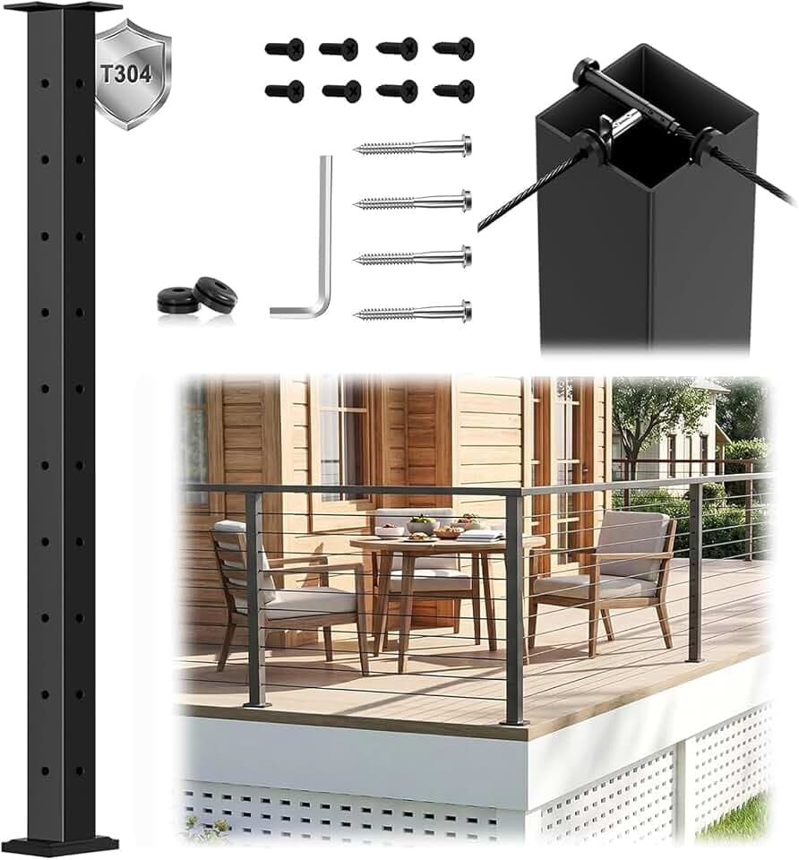 1 Pack 36" Modular Swageless Cable Railing Corner Post, T-drilled