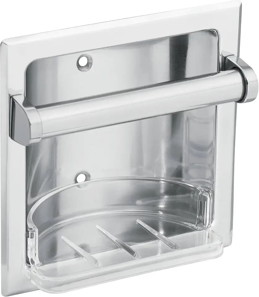 Moen 2565CH Commercial Recessed Soap Holder, Chrome, Wall-Mounted Bathroom Soap Dish with Removable Tray