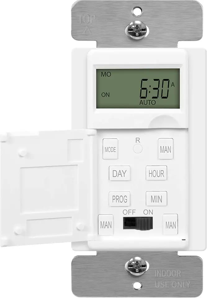 ENERLITES - HET01-C-W Programmable Digital Timer Switch for Lights, Fans, Motors, 7-Day18 ON/OFF Timer Settings, Single Pole, Neutral Wire Required, UL Listed, HET01-C, White