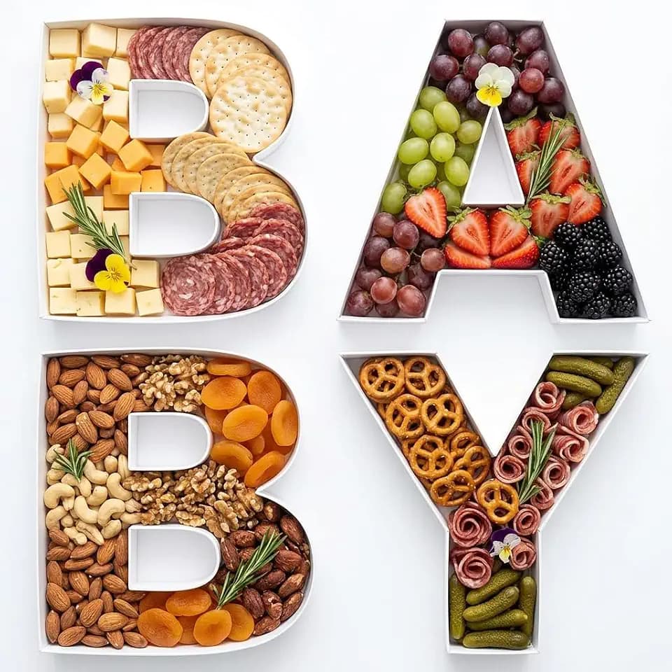 XXXDKEYU Fillable Letter Decorative Box for Baby Shower Gender Reveal, Cardboard, for Charcuterie, Fruits, and Gifts (BABY)