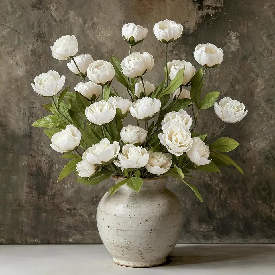Mkono Fake Flowers Bouquet, 6 Pcs 27" Faux Peony Artificial Flowers Indoor