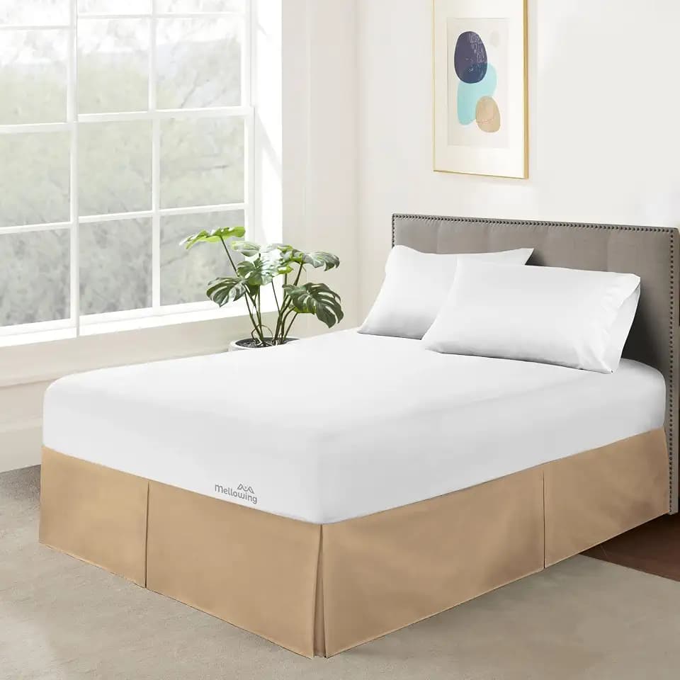 Mellowing Pleated Bed Skirt with Platform Three Sided Coverage 11 inch Tailored Drop Brushed Microfiber Pleated Bed Skirt with Split Corners (Twin XL,Taupe)