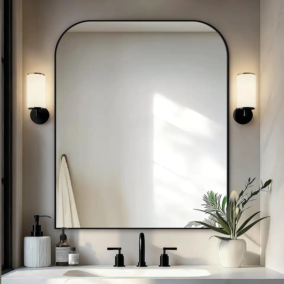 Delma 36"x30" Black Metal Framed Bathroom Mirror for Over Sink