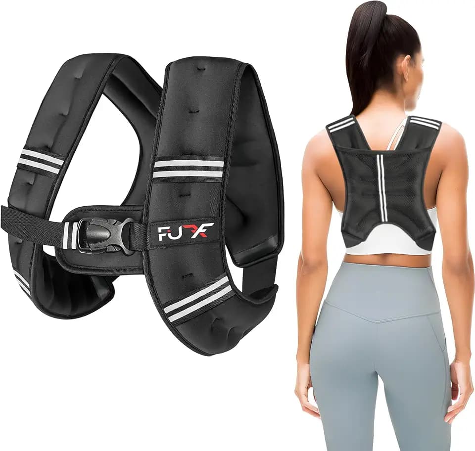 FUFF Weighted Vest Woman, 10 LB Womens Weight Vest for Walking, Strength Training Weight Vests for Female Men, Reflective Stripe Fitness Body Vest for Workout Running Jogging (Black)