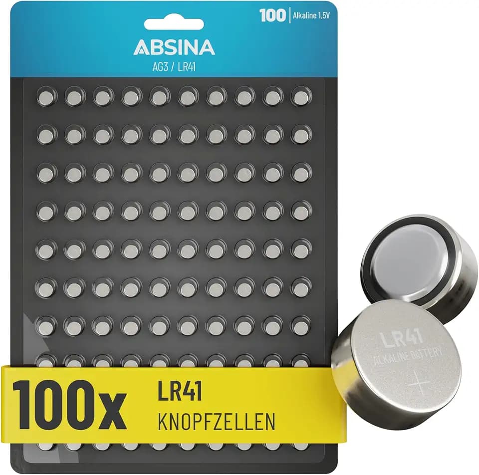 ABSINA AG3 LR41 Knopfzelle 1,5V Alkaline - auslaufsicher & langlebig