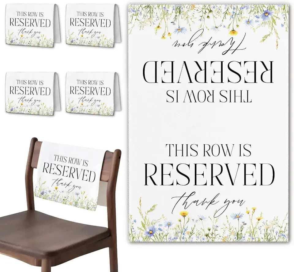 Reserved Row Signs for Wedding 4 Pieces, This Row Is Reserved Seating Placeholder Church Pews Cloth Signs, Wildflower Wedding Chair Decorations for Reception Parties Event (Wildflower 01)