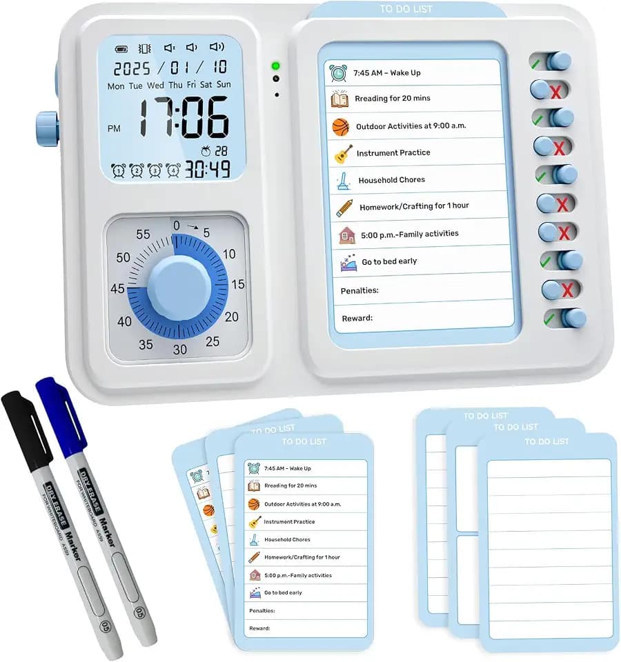 Visual Timer for Kids with Planning Board, 3-in-1 Visual Schedule for Kids with Autism & ADHD, Chore Chart for Home, School, Classroom, Desk