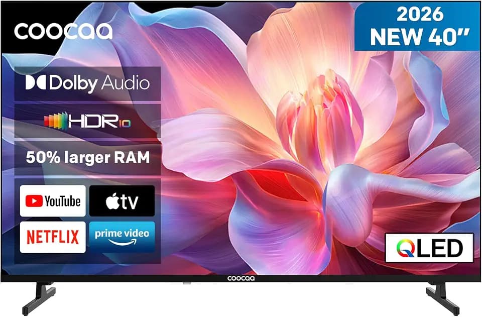 coocaa 40 Zoll Fernseher, 100cm, QLED FHD Smart TV, Superior QLED Tech, HDR10, HLG, 1.5GB RAM für flüssiges Streaming, Dolby Audio, Triple Tuner DVB-T/-T2/-C/-S/-S2 CI+,Bluetooth 5.1, 40CTQH38Z, 2026