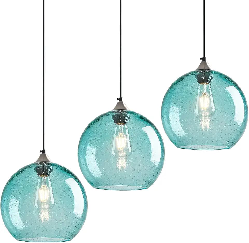 Aqua Pendant Lights Kitchen Island 3 Pack, 9.84 in Seeded Glass Globe