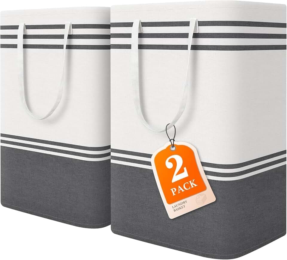 2 Pack Large Laundry Baskets, Laundry Hampers for Dorm, Bathroom, Room 75L