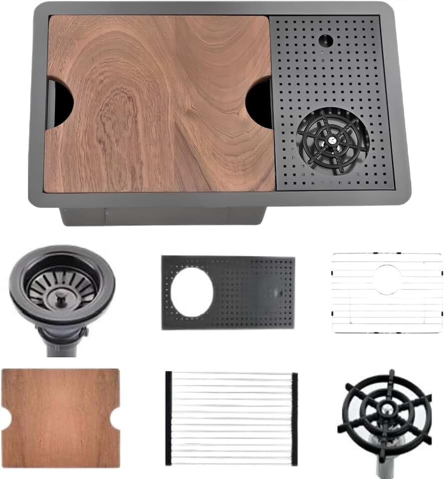 24x14 Nano Black Bar Prep Sink with Workstation, Undermount Bowl