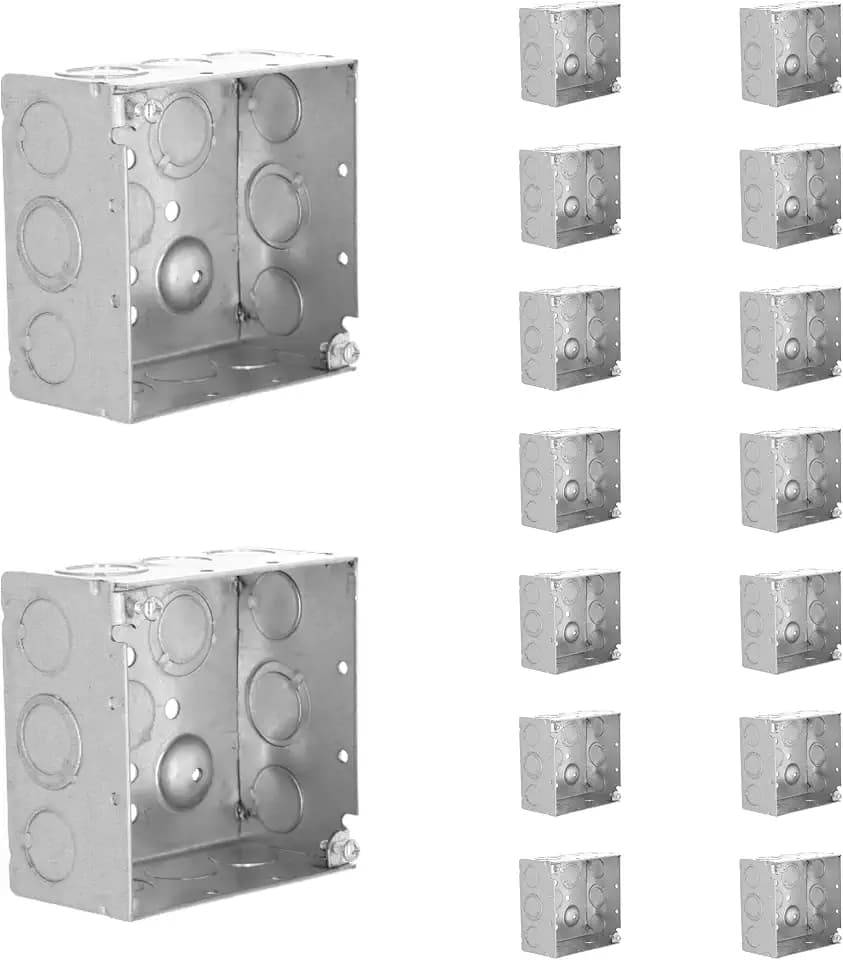 Stratus 4" Welded Metal Square Electrical Box, 2-1/8" Deep with Ten 1/2” Knockouts and Six TKO's, Raised Ground - Heavy-Duty Galvanized Steel Electrical Box for Switches and Outlets, 16-Pack