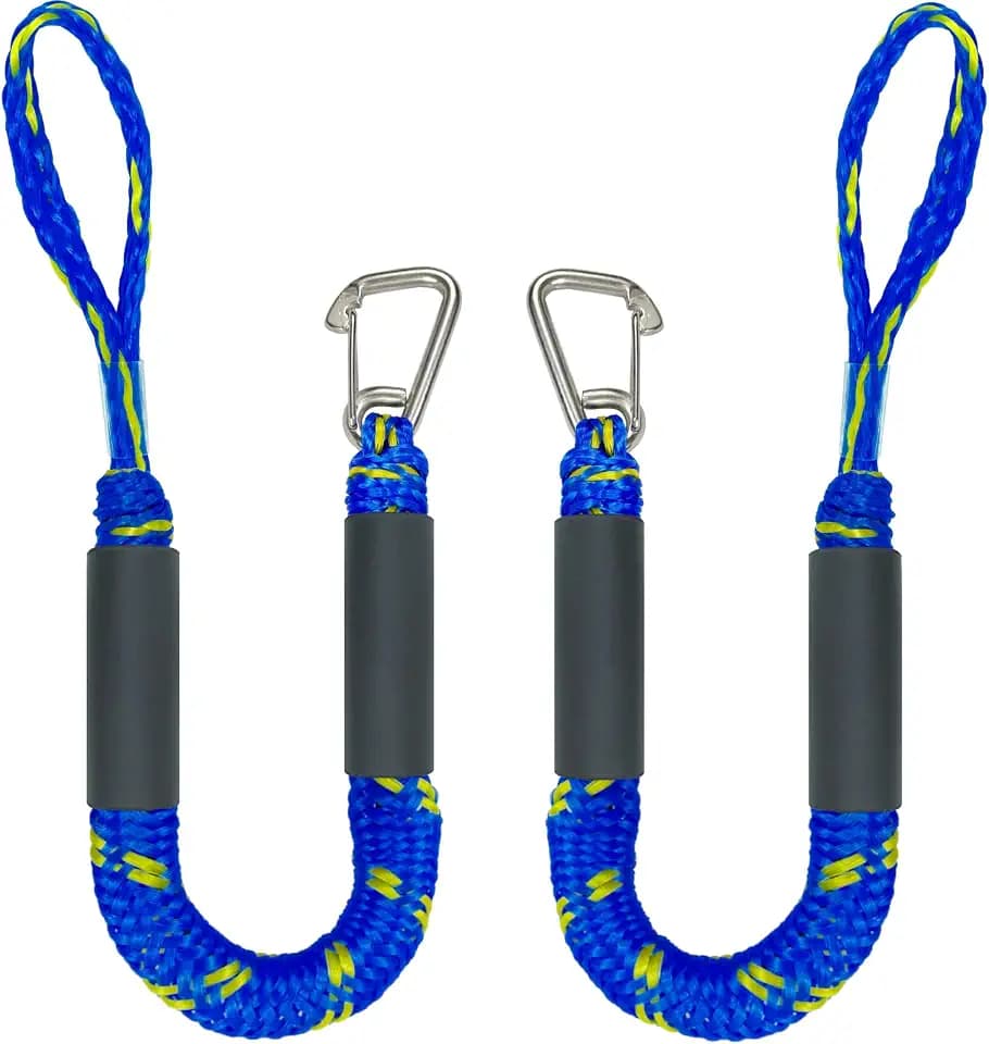 2FT Bungee Dock Line Boat Accessories 2pcs Fender Lines with 316 Stainless Clip for Boat Bumper/Boat Fender for Mooring for Jet Ski, Seadoo, Yamaha(Blue+Yellow, 2Feet)