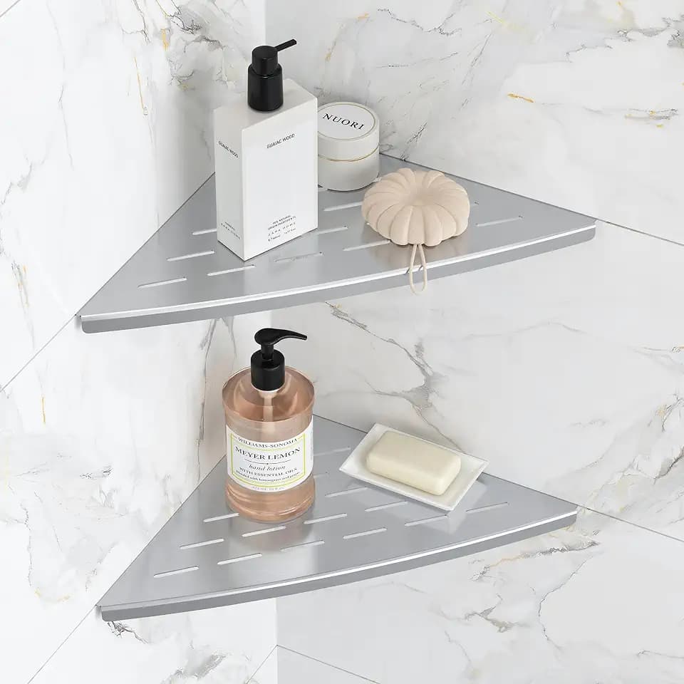 Qeke 2 Pack Corner Shower Shelf Brushed, 11.5" Recessed Tile Shower Shelf