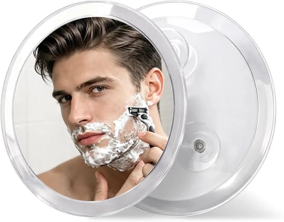 Large 7.6 Inch Fogless Shower Mirror for Bathroom, Anti-Fog Shaving & Grooming Mirror with 3 Strong Suction Cups, No-Drill, Shatterproof & Lightweight, Portable Travel Mirror for Home, RV, Camping