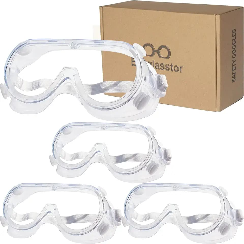 4 Pack Protective Safety Goggle for lab chemistry soft lightweight goggles over prescription glasses Anti-Splash worker construction Eye protection Science Onion Cutting and More White