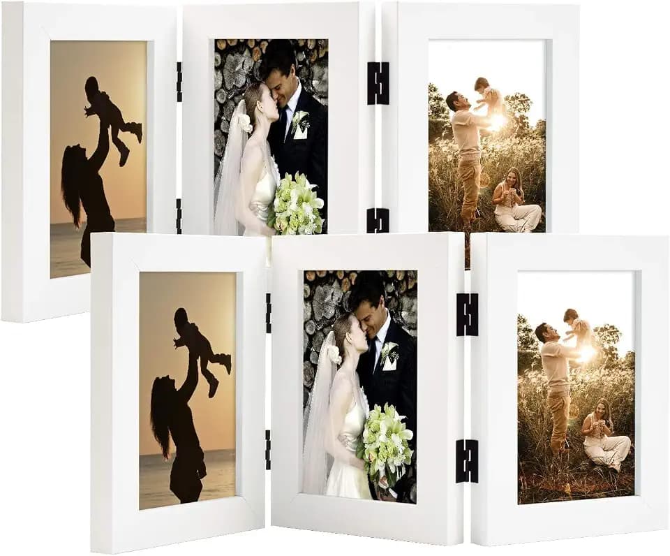 Golden State Art, 4x6 Triple Picture Frame White- Real Glass, 2 Pack
