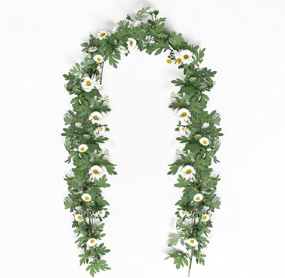Artificial Daisy Garland Decorative Fake Flower Vine Hanging 5.6Ft Silk Flower Greenery for Home Garden Outdoor Ceremony Wedding Arch Floral Decor
