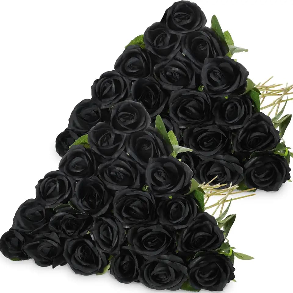 Hotop 40 Pcs Artificial Roses Bulk, Long Stem Fake Flowers, Black