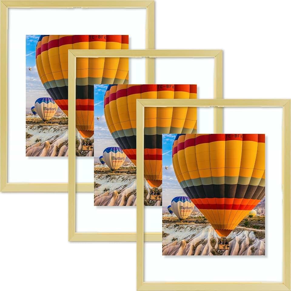 Golden State Art 8x10 Gold Aluminum Floating Picture Frame, 3 Pack
