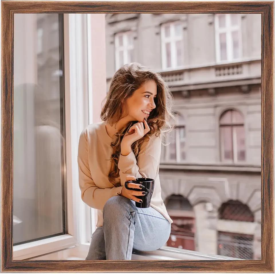 12x12 Wood Frame Brown, Rustic Natural Wooden 12x12in Poster Picture Frame, Distressed 12 x 12inch Woodgrain Gallery Photo Frame with HD Plexiglass, Horizontal Vertical Wall Mounting Display 1pcs