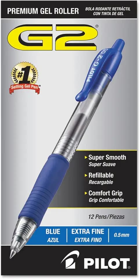 PILOT G2 Premium Gel Pens, Extra Fine Point 0.5mm, Blue Ink, 12-Pack