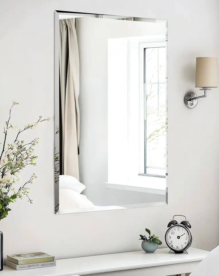 Frameless Rectangle Wall Mirror: Modern Glass Mirror 39.4x27.6 inch