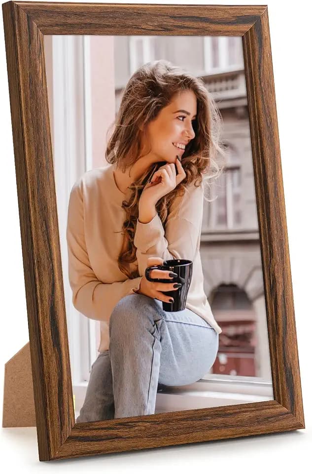 6x10 Wood Frame Brown, Natural Wooden 10x6in Picture Frames, Modern Golden 6 x 10inch Gallery Photo Pic Frame with HD Plexiglass, Horizontal Vertical Wall Mounting Tabletop Display 1Pcs