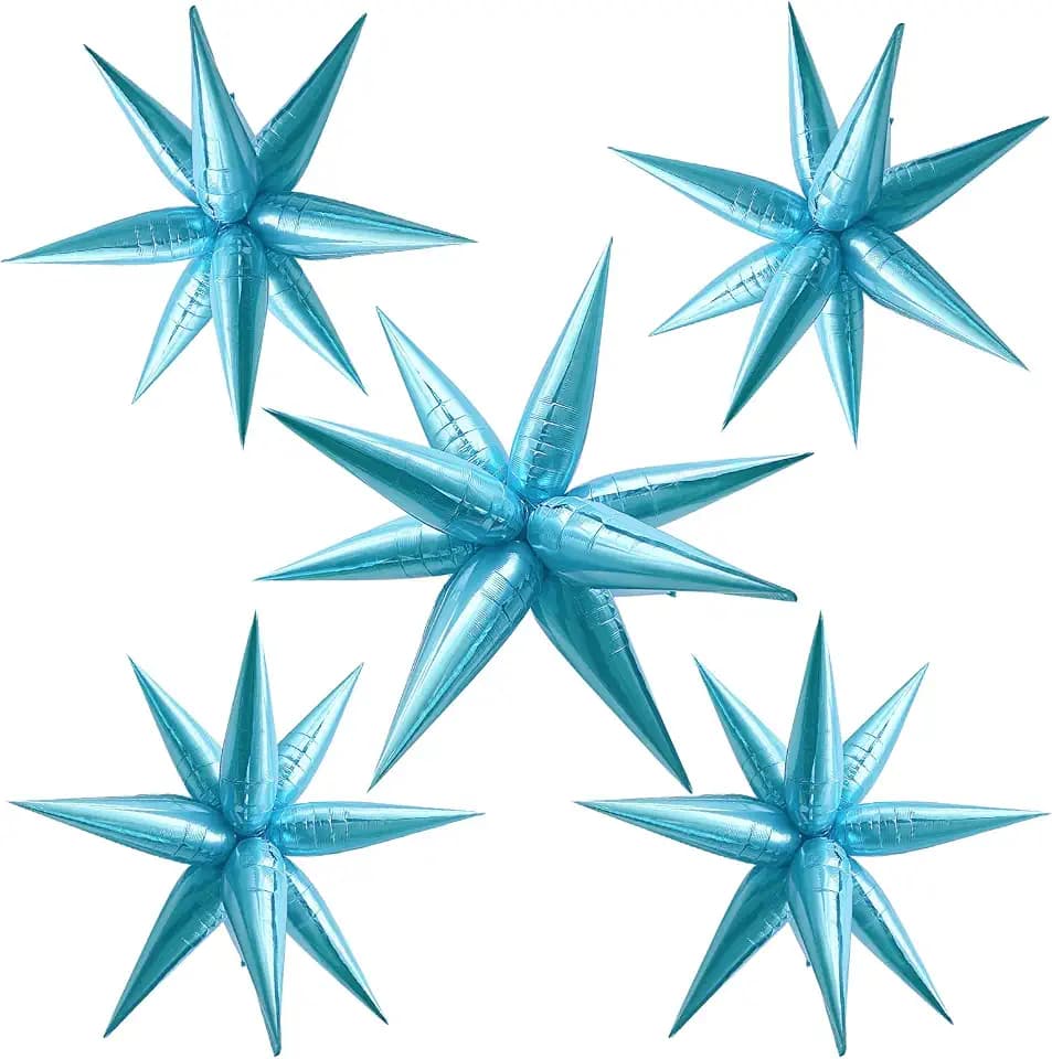 Light Blue Star Balloons Foil Mylar Spike Ballons Giant Frozen Birthday Party Decorations for Baby Shower Gender Reveal Bachelorette Snowflake Pool Beach Fishing Ocean Under the Sea Party Supplies
