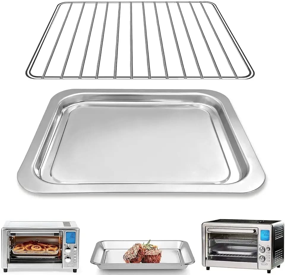 Air Fryer Replacement Parts for Emeril Lagasse Everyday 360 Air Fryer, Food-Grade Non-stick Stainless Steel Air Fryer Accessories,Including 12''×10'' Grill Pan Plate Tray and 12.4''×10'' Wire Rack